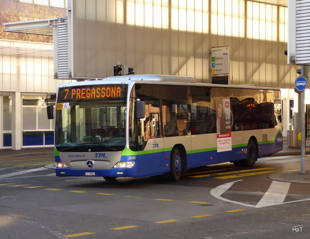 TPL - Mercedes Citaro  Nr.309  TI 75804 unterwegs auf der Linie 7 in Zentrum beim TPL Busterminal am 25.12.2015