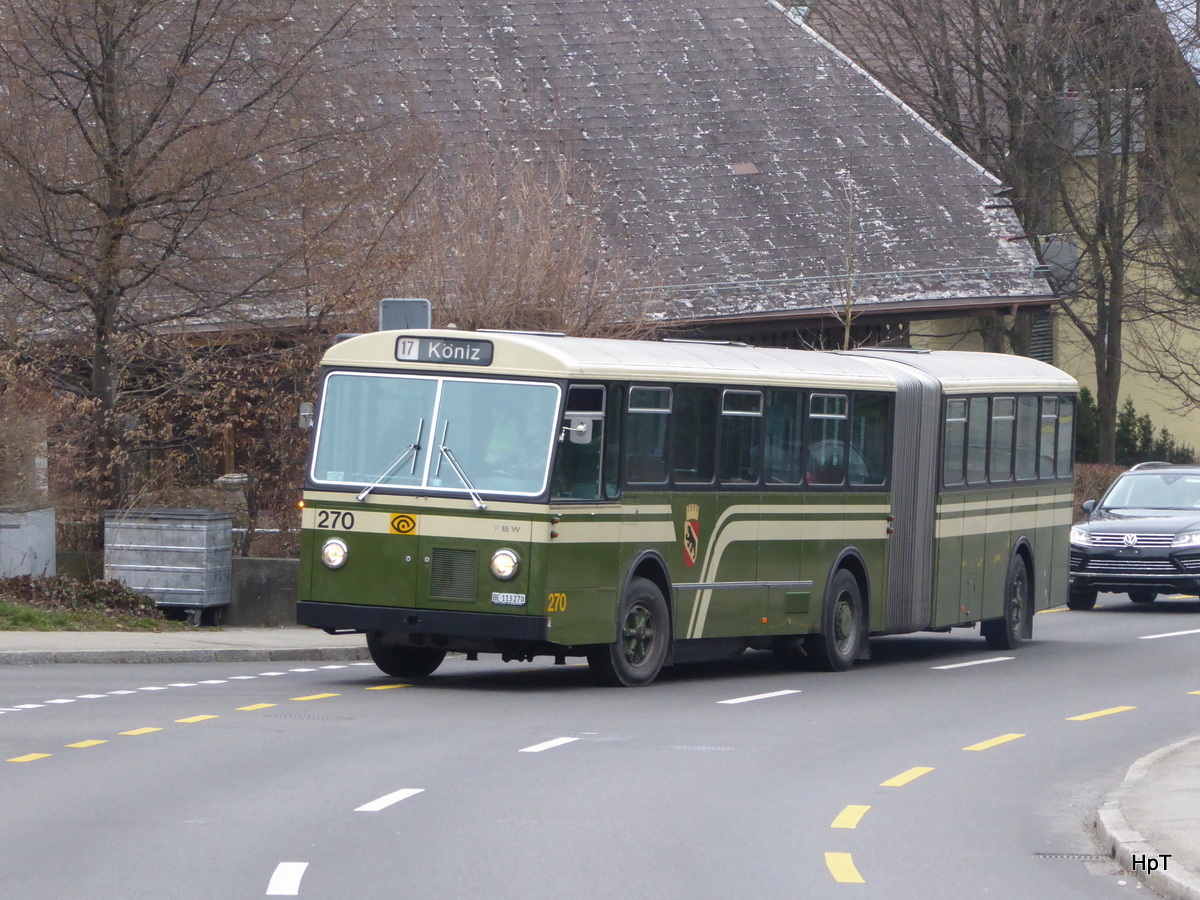 Tramverein Bern / ex Bern Mobil - Oldtimer FBW 270 unterwegs in der Stadt Bern am in Bern 12.03.2016
