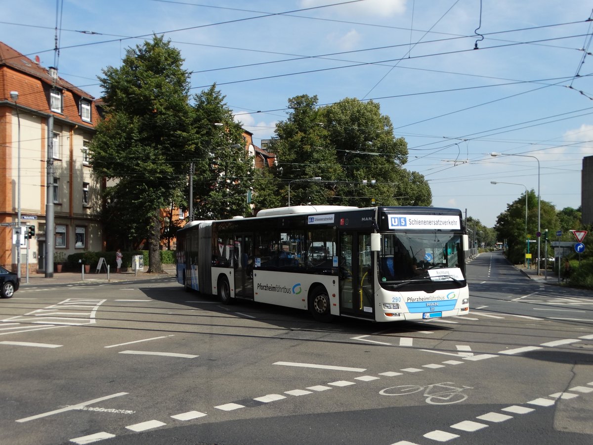 Transdev MAN Lions Ciyt G (ex Stadtwerke Pforzheim) am 02.09.16 in Frankfurt Eckenheim als SEV auf der Linie U5
