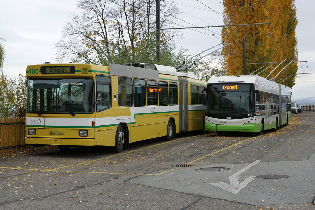 transN - Transports publics neuchâtelois
Fahrzeugtypen und Farbenvielfallt in Neuchâtel
verewigt am 10. November 2017.
Foto: Walter Ruetsch 