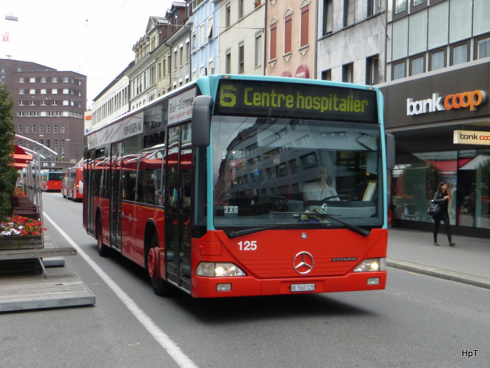 VB Biel - Mercedes Citaro Nr.125  BE  560125  unterwegs auf der Linie 6 in der Stadt Biel am 19.09.2014