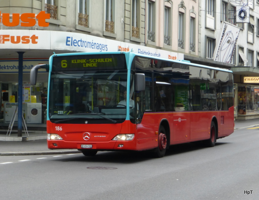VB Biel - Mercedes Citaro Nr.186  BE 654186 unterwegs auf der Linie 6 in der Stadt Biel am 19.09.2014