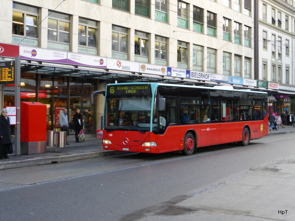 VB Biel - Mercedes Citaro Nr.119  BE  560119 unterwegs auf der Linie 6 in der Stadt Biel am 20.12.2014