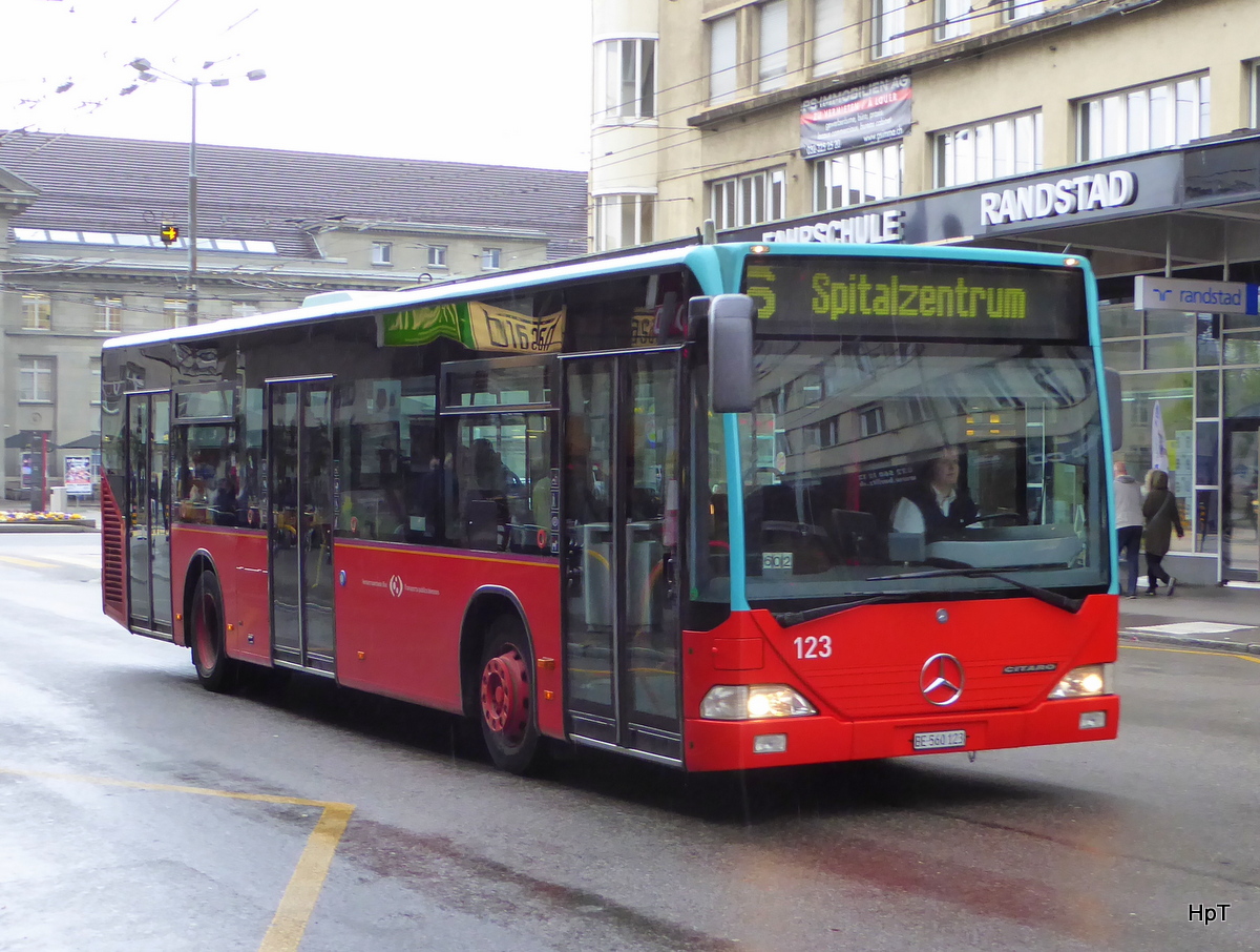 VB Biel - Mercedes Citaro Nr.123  BE 560123 unterwegs auf der Linie 6 in Biel am 23.04.2016