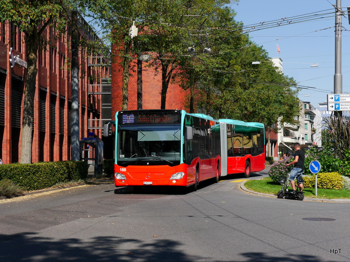 VB Biel - Mercedes Citaro Nr.168  BE 821168 unterwegs auf der Linie 2 in der Stadt Biel am 27.08.2016