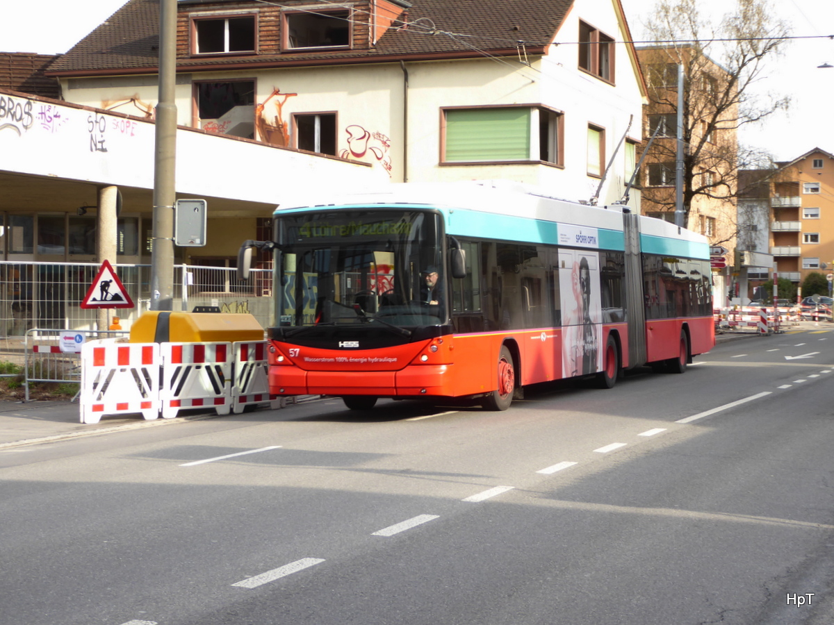 VB Biel - Trolleybus Nr.57 unterwegs auf der Linie 4 in Biel am 10.04.2018