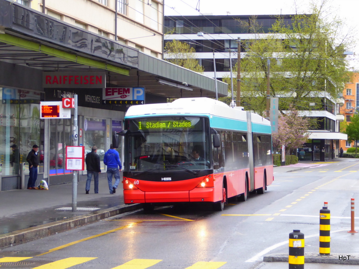 VB Biel - Trolleybus Nr.60 unterwegs auf der Linie 1 in Biel am 23.04.2016