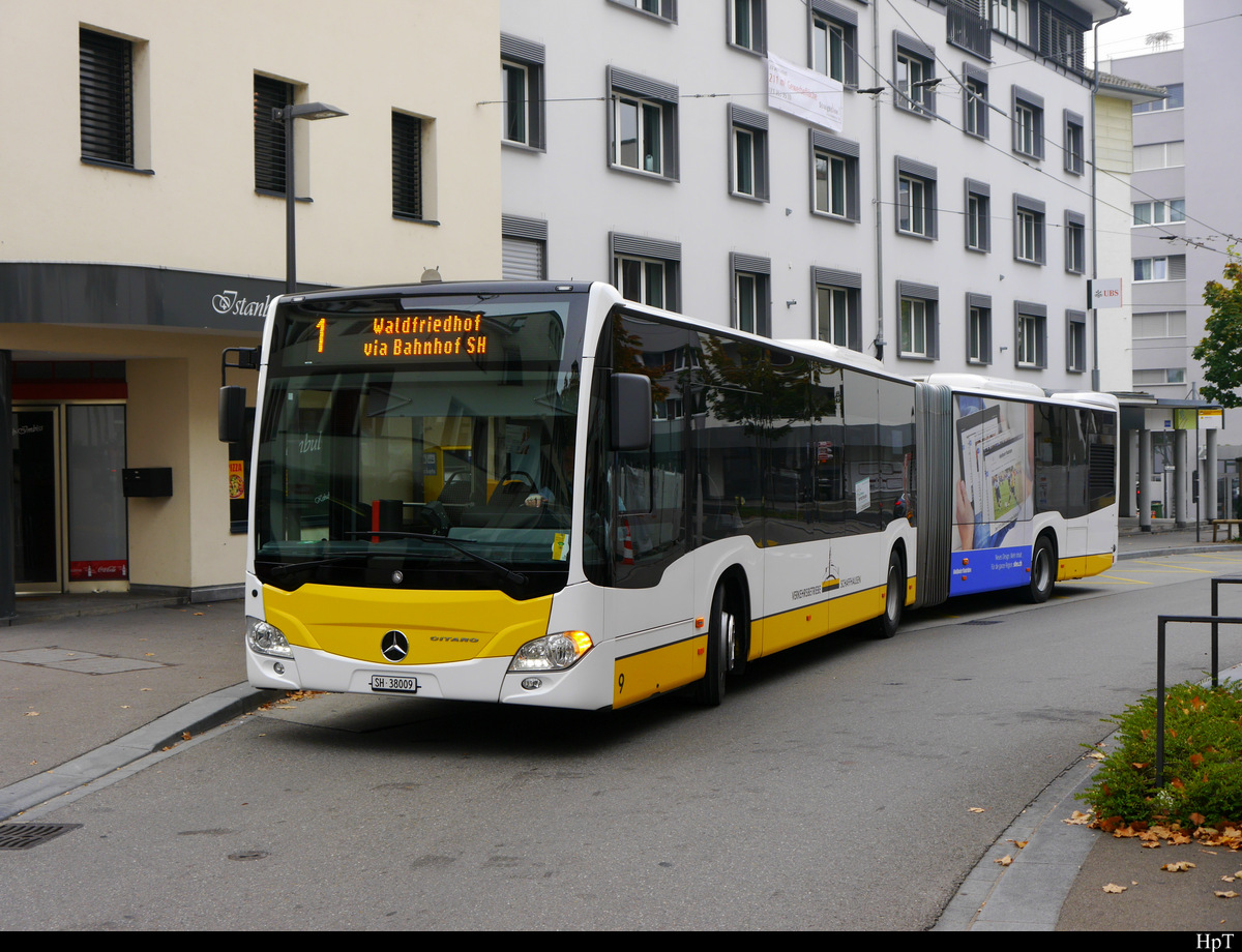 VB Schaffhausen - Mercedes Citaro Nr.9 SH 38009 unterwegs auf der Linie 1 in Neuhausen am 20.10.2018