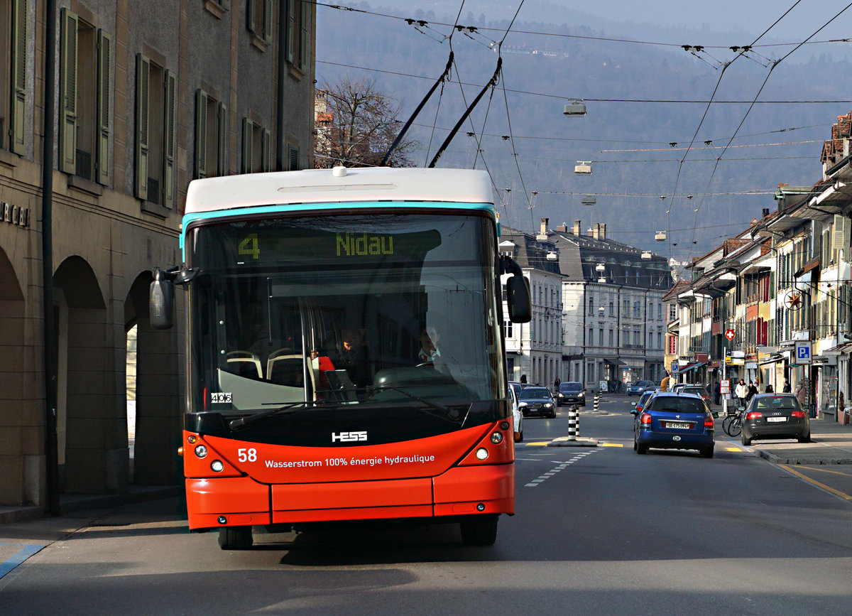 VB: Verkehrsbetriebe Biel
Impressionen von den Buslinien 4 und 6, verewigt in Nidau am 6. Februar 2018.
Foto: Walter Ruetsch