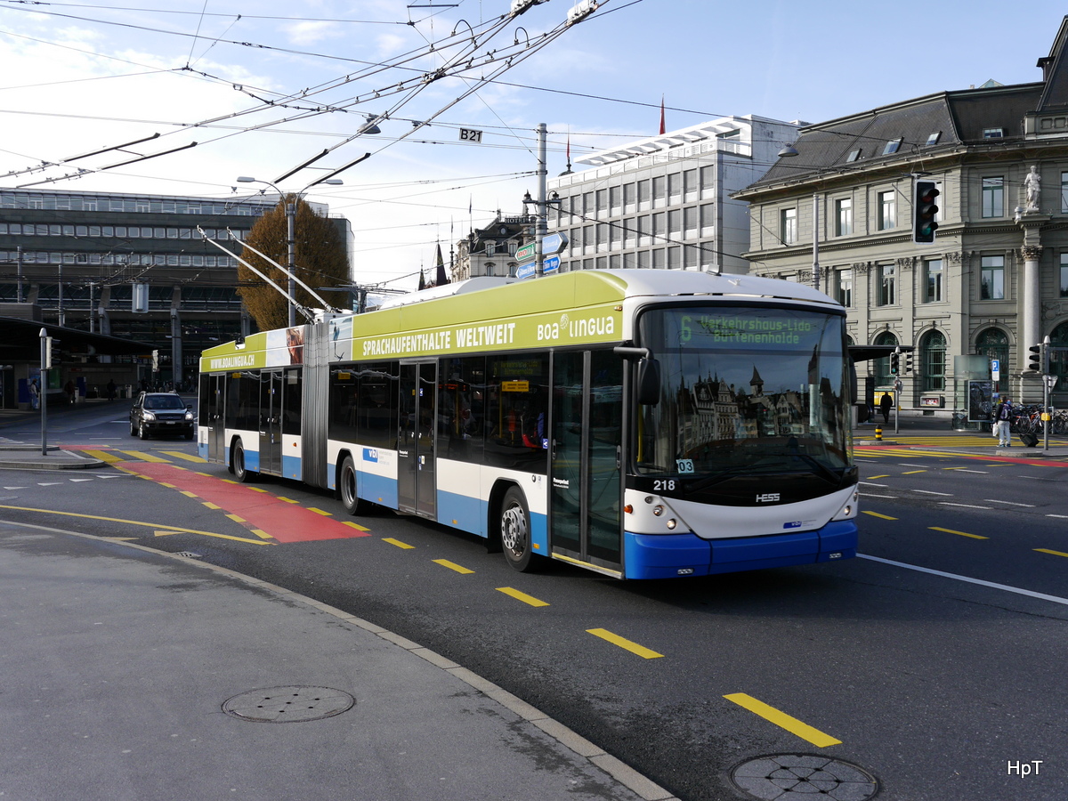 VBL - Trolleybus Nr.218 unterwegs auf der Linie 6 in Luzern am 28.03.2016