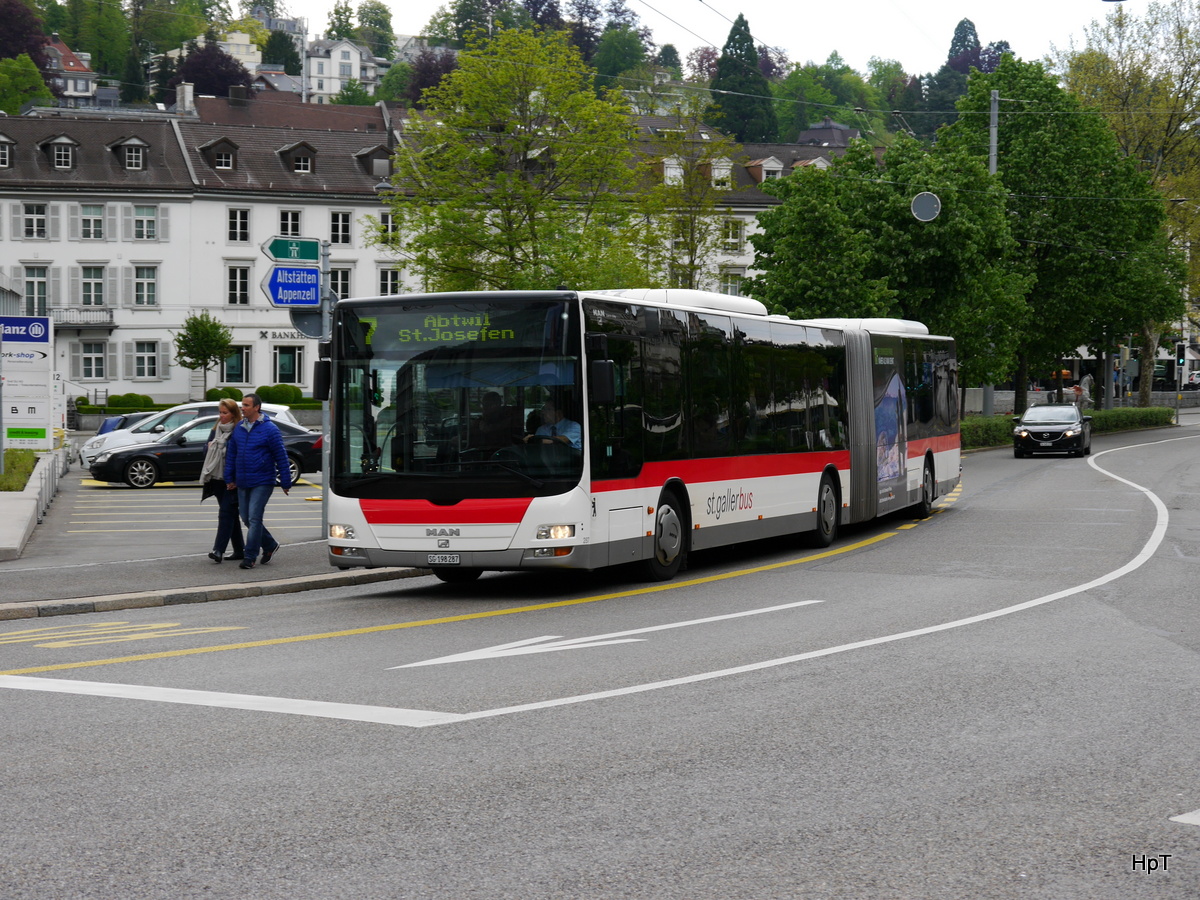 VBSG - MAN Lion`s City  Nr.287  SG  198287 unterwegs auf der Linie 7 in der Stadt St. Gallen am 15.05.2016