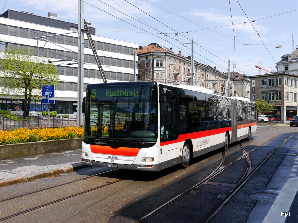 VBSG - MAN Lion`s City Nr.274 SG 198274 unterwegs auf der Linie 5 in der Stadt St. Gallen am 14.05.2016