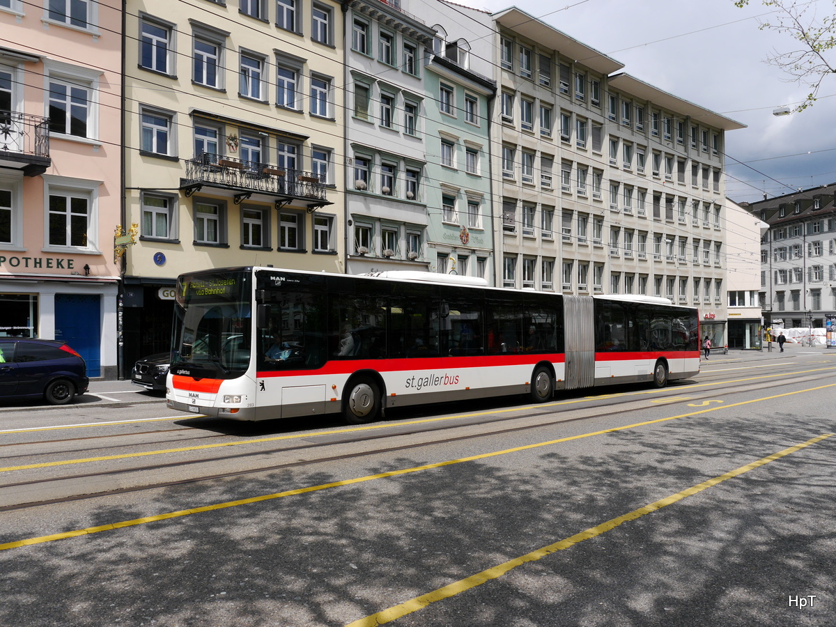 VBSG - MAN Lion`s City Nr.283  SG 198283 unterwegs auf der Linie 7 in der Stadt St. Gallen am 15.05.2016