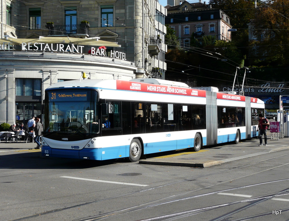 VBZ - Hess-Swisstrolley BGGT-N2C Nr.83 unterwegs auf der Linie 31 in der Stadt Zrich am 17.10.2013