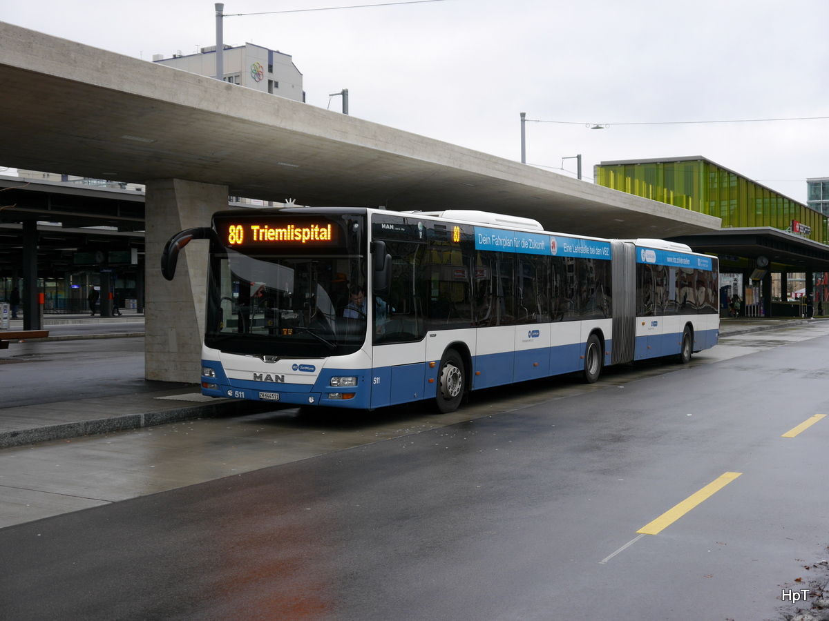 VBZ - MAN Lion`s City Nr.511  ZH 644511 unterwegs auf der Linie 80 in Zürich Oerlikon am 23.12.2017