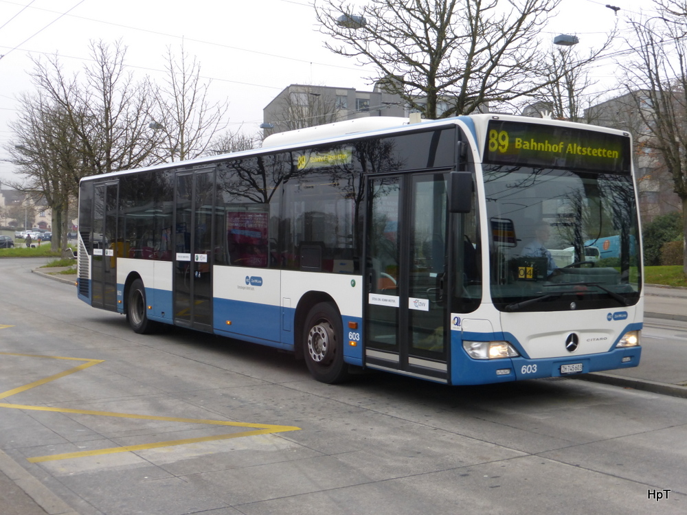 VBZ - Mercedes Citaro  Nr.603  ZH  745603 unterwegs auf der Linie 89 in Zürich am 30.11.2014