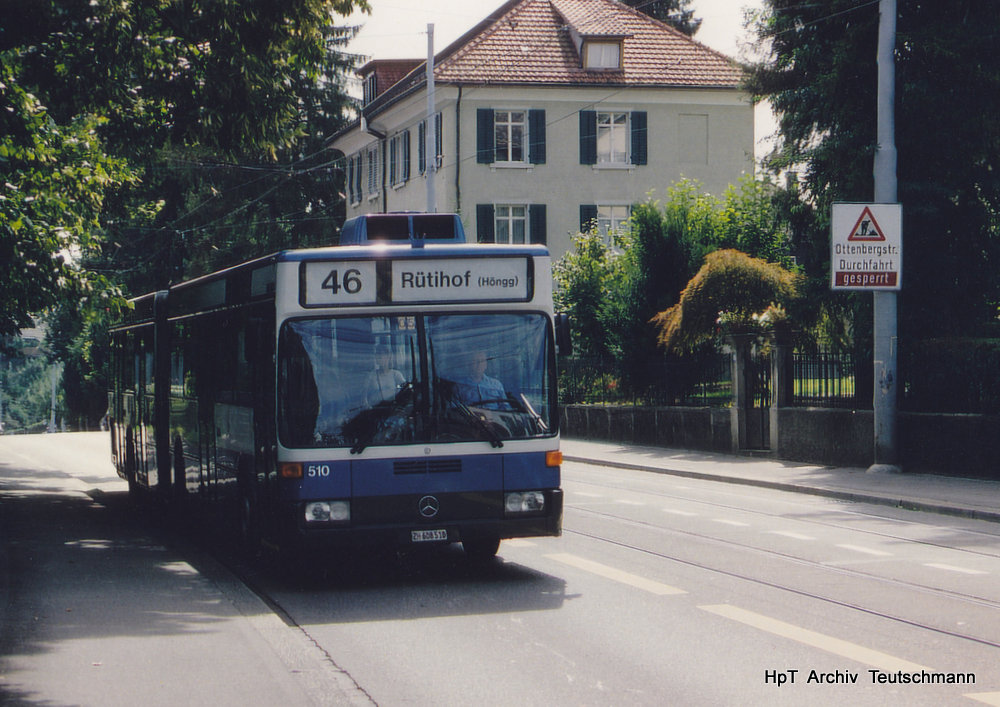 VBZ - Mercedes O 405 GN Nr.510 ZH 608510 unterwegs auf der Linie 46 im September 1994 .. Archiv Teutschmann