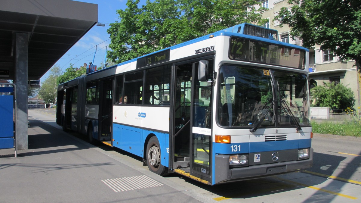 VBZ Nr. 131 (MB O 405 GTZ) am 7.6.2013 beim Milchbuck. Weitere 9 Fahrzeuge dieser Auslaufserie bleiben vorläufig noch im Betriebsbestand.