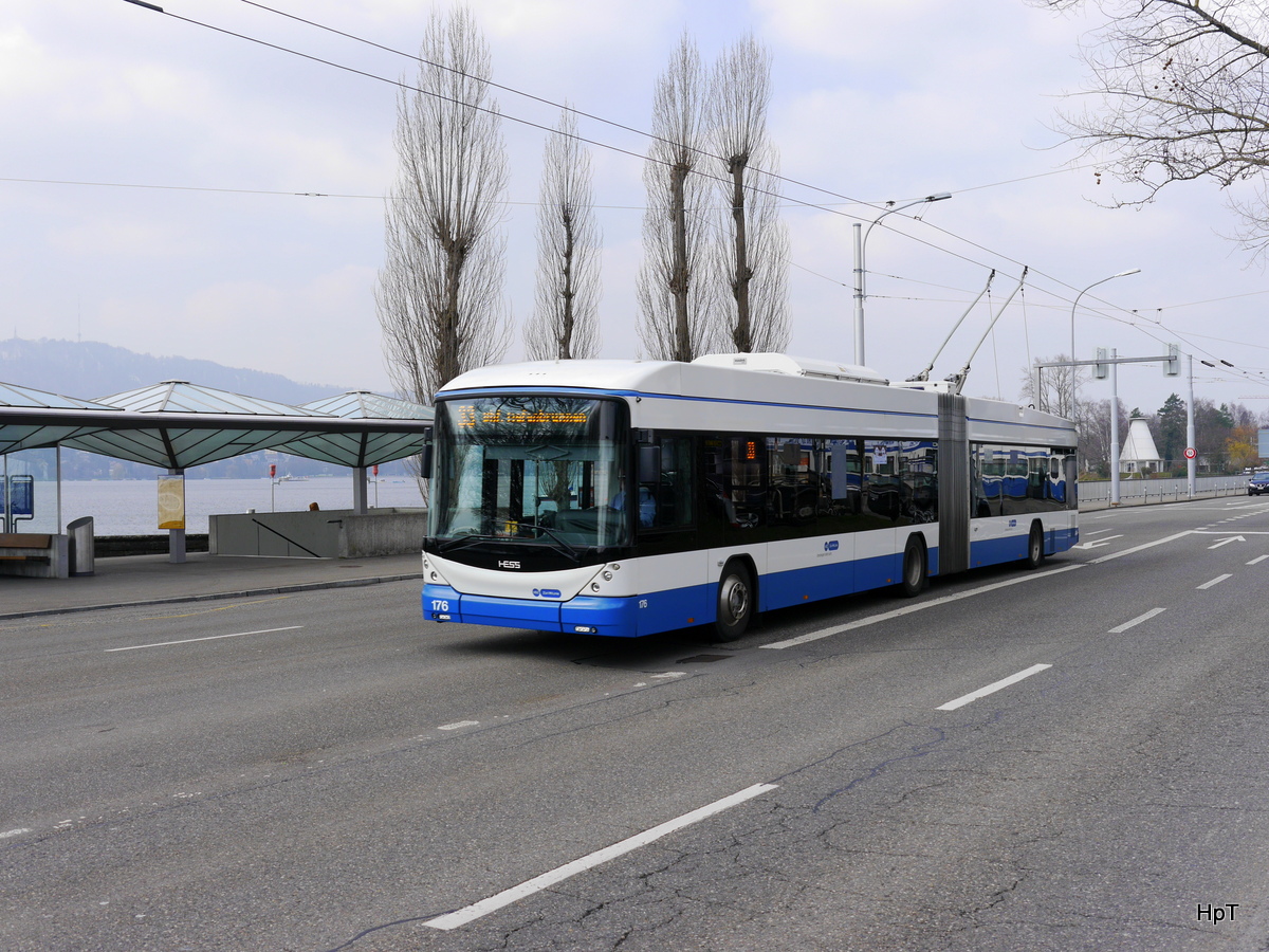 VBZ - Trolleybus Nr.176 unterwegs auf der Linie 33 in der Stadt Zürich am 11.03.2016