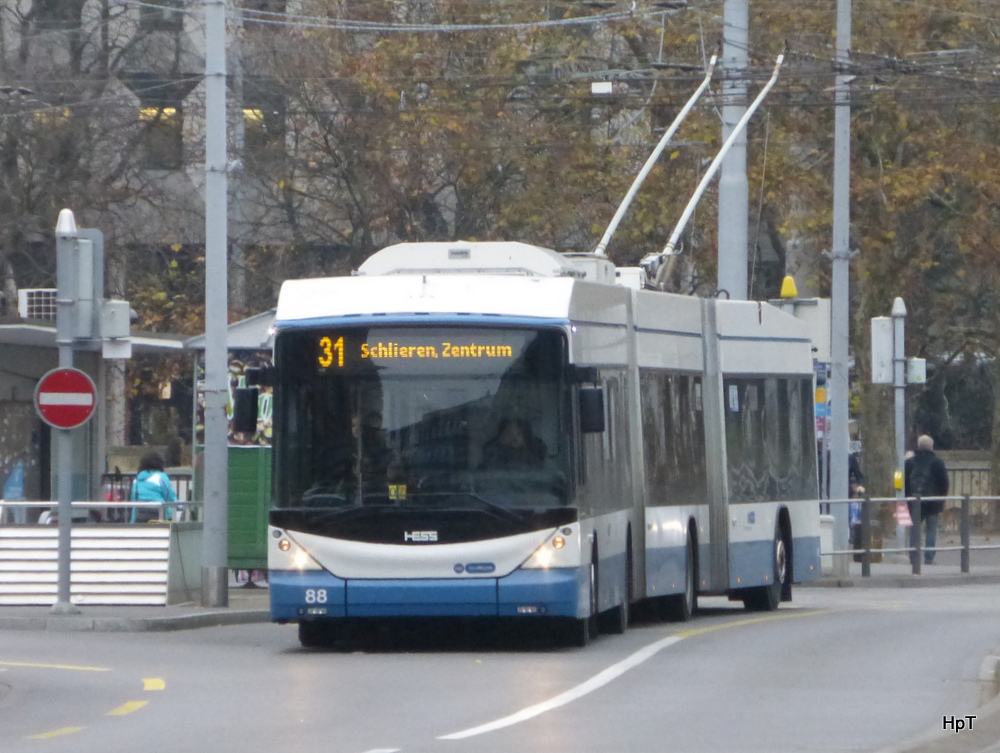 VBZ - Trolleybus Nr.88 unterwegs auf der Linie 31 in Zürich am 30.11.2014