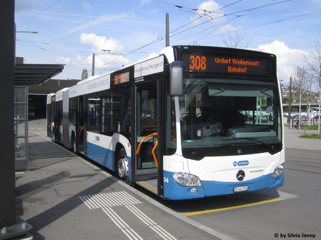 VBZ/Limmatbus Nr. 54 (Mercedes Citaro C2 O530G) am 22.4.2016 bei Bahnhof Altstetten-Nord