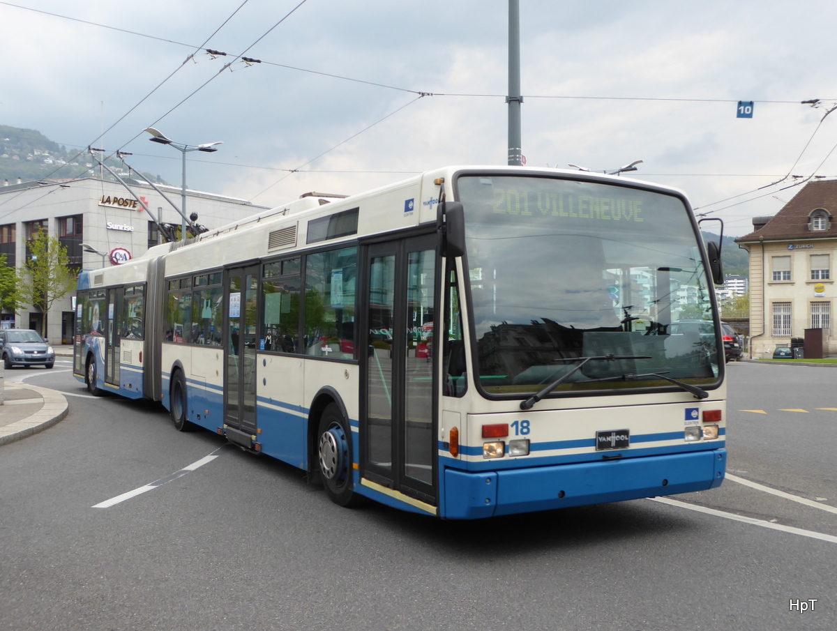 VMCV - Trolleybus Nr.18 unterwegs in Vevey am 03.05.2016
