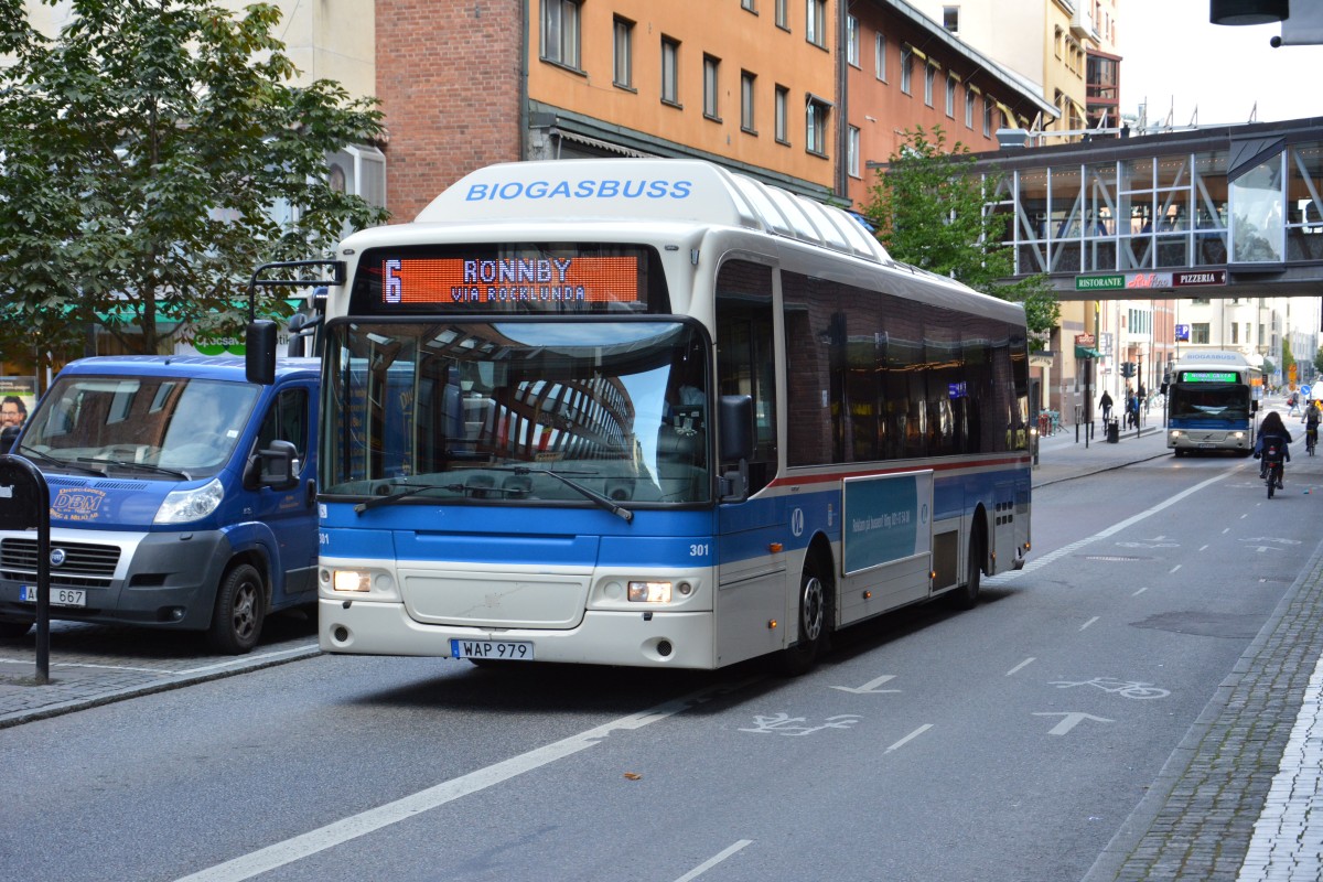 WAP 979 (Volvo 8500 CNG) in der Innenstadt von Västerås. Aufgenommen am 17.09.2014.
