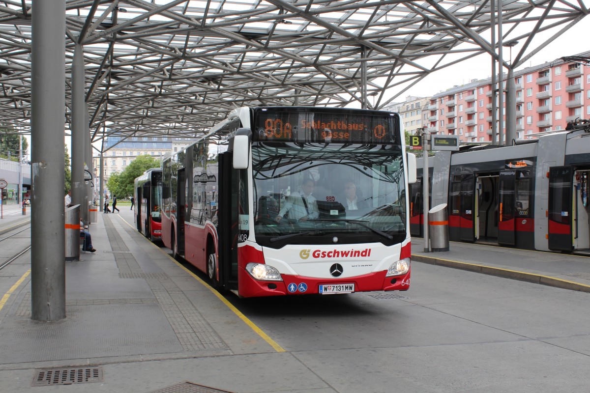 Wien VOR Verkehrsbetriebe Gschwindl Buslinie 80A (Mercedes-Benz Citaro 6408) Praterstern am 9. Juli 2014.
