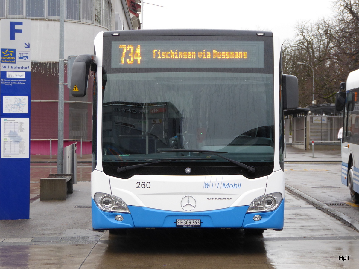 Will Mobil - Mercedes Citaro Nr.260  SG 309363 unterwegs auf der Linie 734 vor dem Bahnhof in Will am 29.11.2015