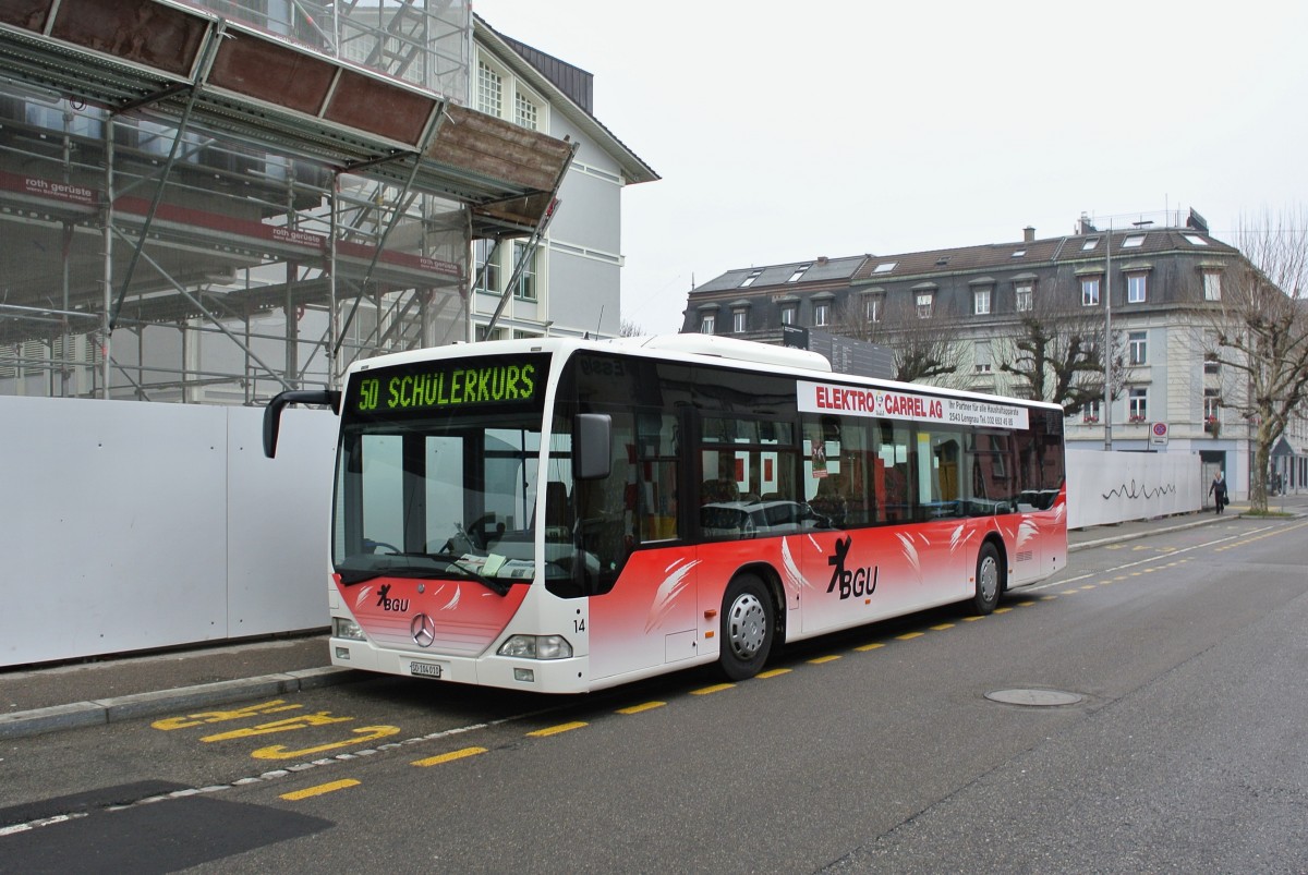 Zurzeit wird auf dem CIS Schlerkurs noch der BGU Citaro I Nr. 14 eingesetzt, dieser wird jedoch schon bald durch ein neueres Fahrzeug ersetzt, Solothurn, 07.12.2015.