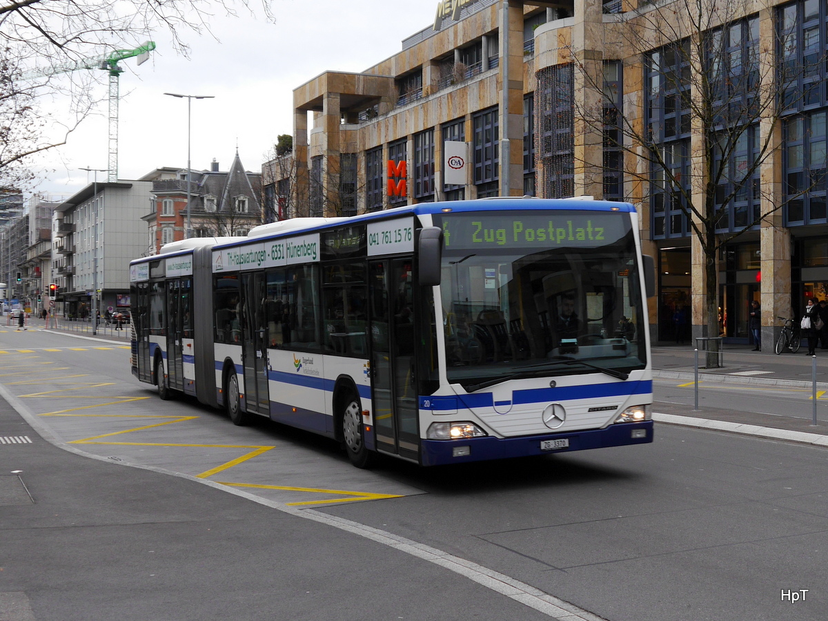 ZVB - Mercedes Citaro  Nr.20  ZG  3370 unterwegs auf der Linie 4 in der Stadt Zug am 01.12.2015