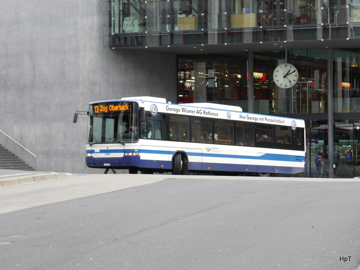 ZVB - Scania-Hess  Nr.128  ZG  3388 unterwegs auf der Linie 13 vor dem Bahnhof Zug am 01.12.2015