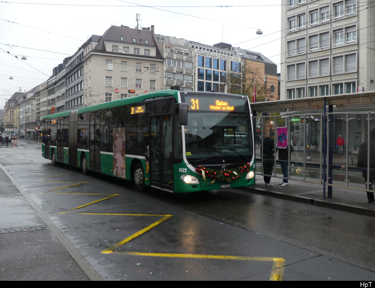 BVB - Mercedes Citaro Nr.7022  BS 99322 unterwegs in der Stadt Basel am 04.12.2022