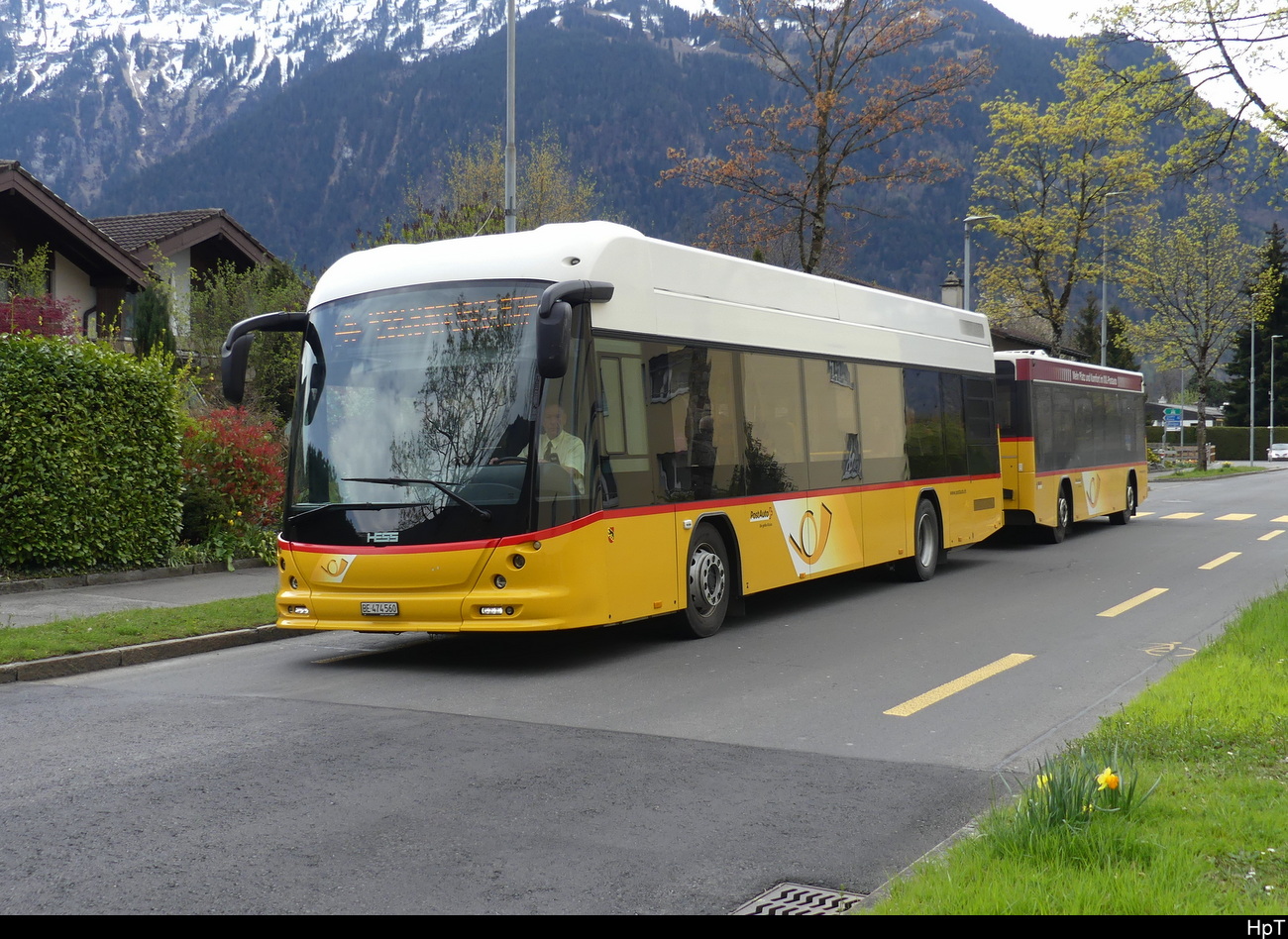 Postauto - Hess  BE  474560 mit Anhänger in Interlaken als Bahnersatz für die BOB auf den Linien Interlaken - Grindelwald / Interlaken - Lauterbrunnen am 22.04.2023