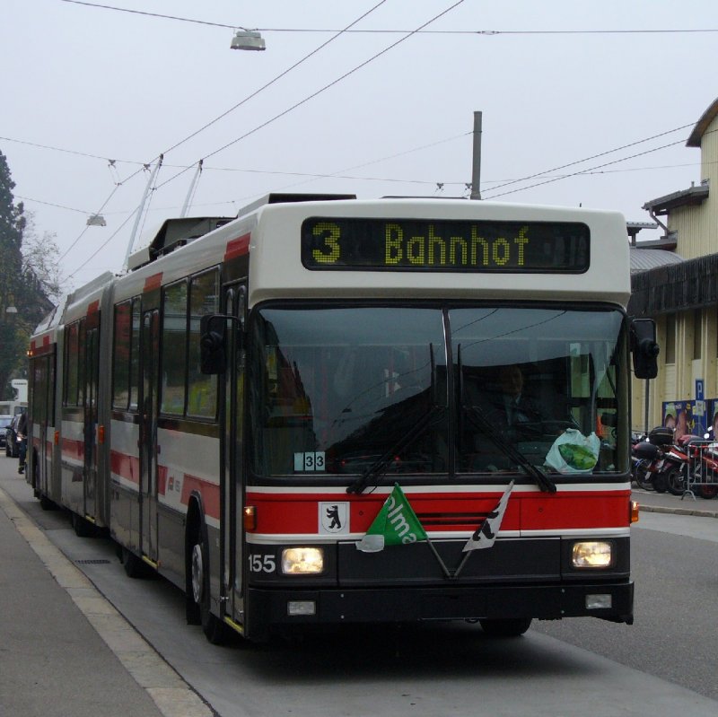 3 Teiliger- Trolleybus Nr. 155 Whrend der Olma unterwegs eingeteilt auf der Linie 3 unterwegs zum Bahnhof von St.Gallen   am 14.10.2007