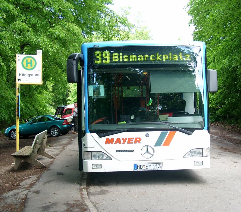 Am 18.05.09 wartet HD-EM-113 auf seine Rckfahrt die nicht erfolgte. Es fand ein Buswechsel statt mit einem Integro. Der Citaro musste in die Werkstatt. HD-Knigstuhl