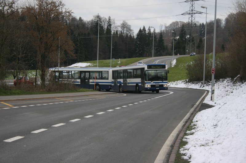 Auf der ZVB-Linie 1 verkehren inzwischen auch am Samstag fast ausschliesslich Anhngerzge. Die Zugfahrzeuge NAW/Hess BU5-25 aus 1993-1996 werden allerdings in Krze ersetzt. Wagen 101 am 21.3.2007 bei der Haltestelle Moosrank.