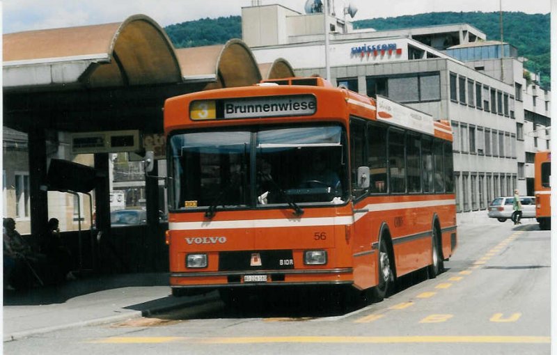 Aus dem Archiv: RVBW Wettingen 56/AG 226'180 Volvo/R&J am 15. Juli 1998 Baden, Bahnhof