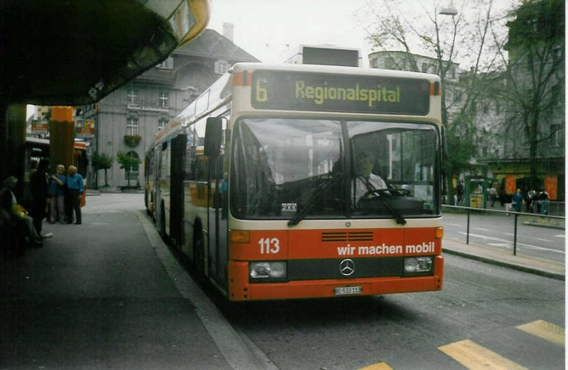 Aus dem Archiv: VB Biel Nr. 113/BE 510'113 Mercedes O 405G am 9. Oktober 1997 Biel, Zentralplatz