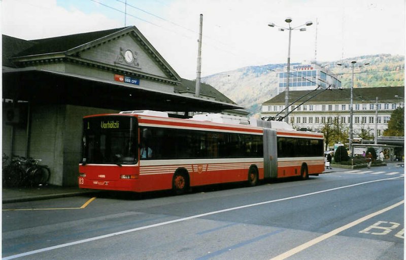 Aus dem Archiv: VB Biel Nr. 83 NAW/Hess Gelenktrolleybus am 12. Oktober 1998 Biel, Bahnhof