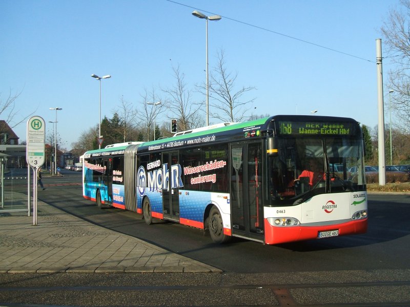 Bogestra Wagen 0463,Solaris Urbino 18, als Linie 368 ,bei
der Einfahrt in Wanne Eickel Hbf/Bbf.(02.01.2008)