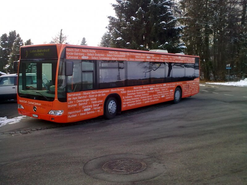 BSU: Citaro Nr.77 BSU Eigenwerbung  Mehr Bus  (Neues Fahrplankonzept Region Solothurn)
Am 15.12.08 Linie3,Haltestelle Bellach Breitenfeld