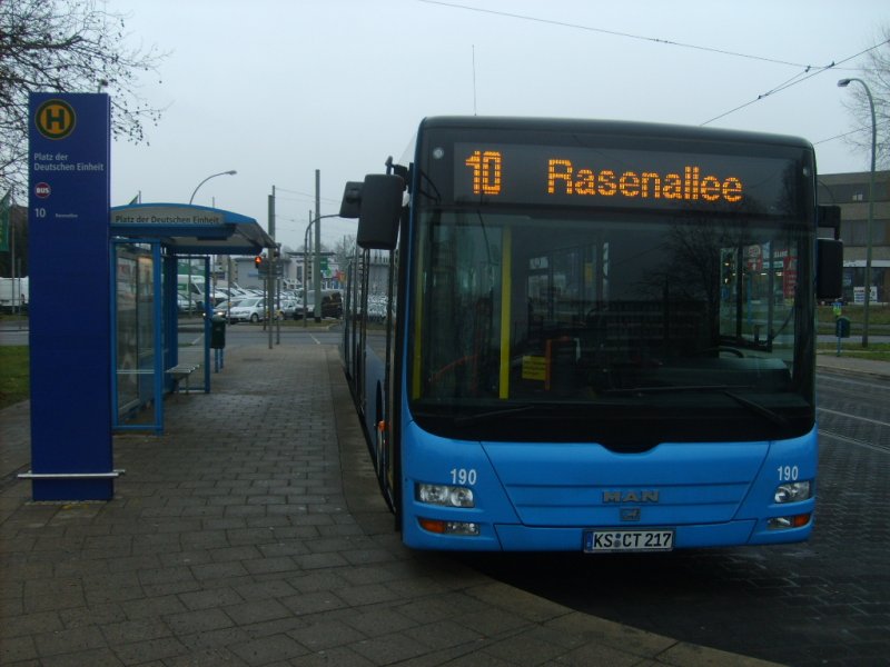 Bus 190,Baujahr 10.07.2007,Haltestelle Platz der Einheit,257kw,MAN Lion City,Kasseler Verkehrs Gesellschaft