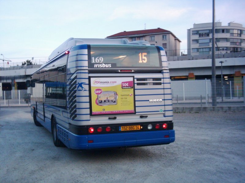 Heckansicht von dem Irisbus Citlis 12 CNG mit der Wagennummer 169 im sdfranzsischen Montpellier.