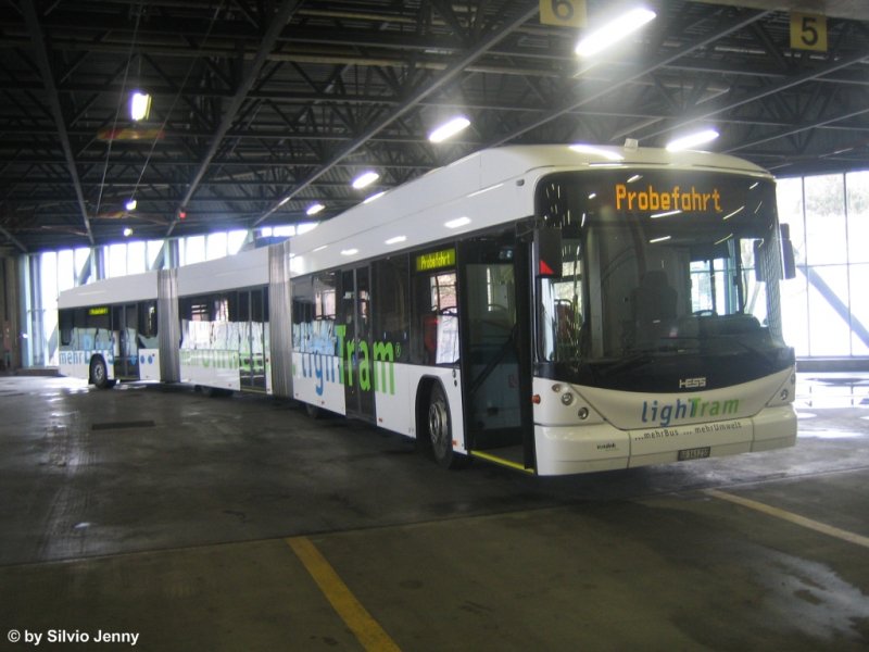 Hess Hybrid Lightram am 27.12.07 im Depot Steinachstrasse der VBSG. Weil in St. Gallen nach Ferienfahrplan gefahren wird, wurde dieser Bus an diesem Tag nicht bentigt.