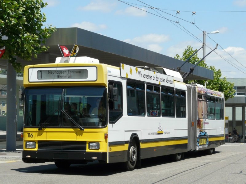 Schaffhausen - NAW-Hess Trolleybus Nr.116 unterwegs auf der Linie 1 am 28.06.2008
