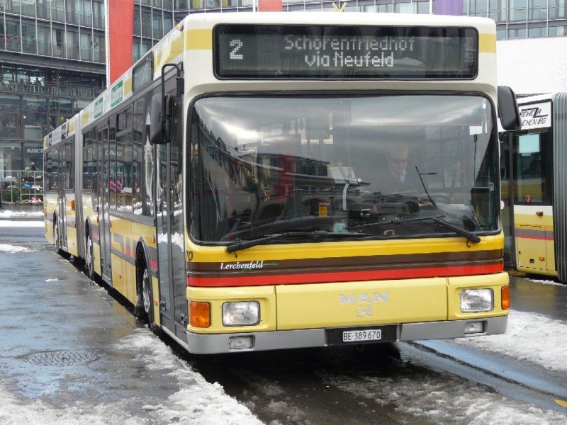 STI - MAN Bus Nr.70 BE 289670 mit dem Schriftzug Lerchenfeld auf der Front unterwegs auf der Linie 2 in Thun am 12.12.2008