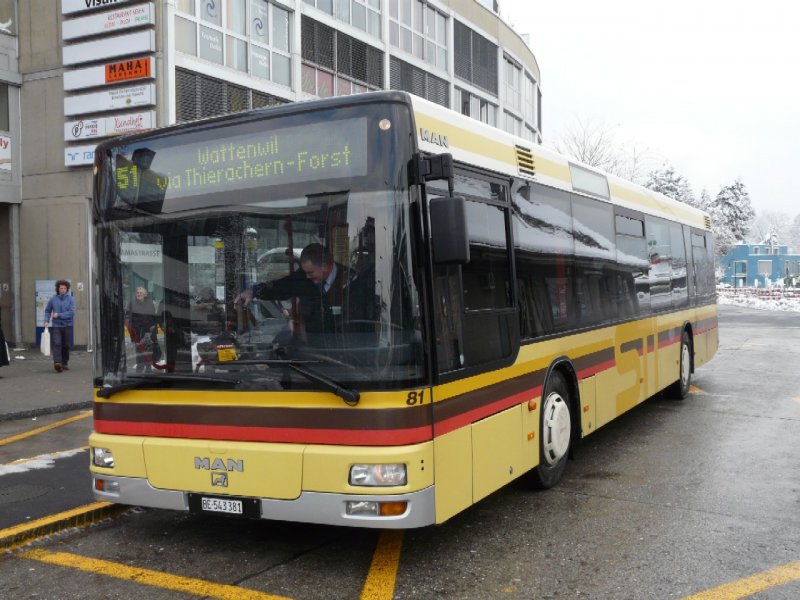 STI - MAN Bus Nr.81  BE 543381 unterwegs auf der Linie 51 in Thun am 12.12.2008