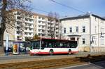 Stadtbus Gotha: Mercedes-Benz Citaro (Wagennummer 151) des Omnibusbetriebes Wolfgang Steinbrück (Lackierung: Krefeld), aufgenommen im März 2017 im Stadtgebiet von Gotha.
