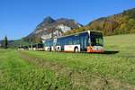 Abschiedsfahrt mit den drei alten BSU Citaro I G in der Region Solothurn. Im Bild ist der Konvoi mit den Wagen 30, 31 (ex. RBS) und 32 (ex. RBS) oberhalb von Rttenen mit dem Jura im Hintergrund. Die drei Busse haben den BSU mittlerweile verlassen, 15.10.2017.